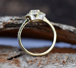 Diamond Engagement Ring 1.20ct-Yellow Gold Engagement Ring-Cluster engagement ring-Promise ring-Art deco ring-Solid gold ring-Round halo-Art deco engagement,bridal jewelry,Cluster engagement,Custom Ring,Diamond,diamond engagement,diamond ring,engagement ring,natural diamond ring,Promise ring,Round,Round halo,Solid gold ring,vs,vvs,wedding ring,womens jewelry