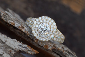 Diamond Engagement Ring 1.20ct-Yellow Gold Engagement Ring-Cluster engagement ring-Promise ring-Art deco ring-Solid gold ring-Round halo-Art deco engagement,bridal jewelry,Cluster engagement,Custom Ring,Diamond,diamond engagement,diamond ring,engagement ring,natural diamond ring,Promise ring,Round,Round halo,Solid gold ring,vs,vvs,wedding ring,womens jewelry