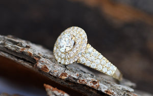 Diamond Engagement Ring 1.20ct-Yellow Gold Engagement Ring-Cluster engagement ring-Promise ring-Art deco ring-Solid gold ring-Round halo-Art deco engagement,bridal jewelry,Cluster engagement,Custom Ring,Diamond,diamond engagement,diamond ring,engagement ring,natural diamond ring,Promise ring,Round,Round halo,Solid gold ring,vs,vvs,wedding ring,womens jewelry