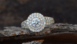 Diamond Engagement Ring 1.20ct-Yellow Gold Engagement Ring-Cluster engagement ring-Promise ring-Art deco ring-Solid gold ring-Round halo-Art deco engagement,bridal jewelry,Cluster engagement,Custom Ring,Diamond,diamond engagement,diamond ring,engagement ring,natural diamond ring,Promise ring,Round,Round halo,Solid gold ring,vs,vvs,wedding ring,womens jewelry