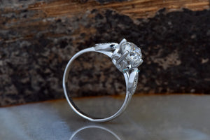 White Gold Engagement Ring-Art deco engagement ring- 1CT diamond ring-Art deco engagement,bridal jewelry,Cluster engagement,diamond engagement,diamond ring,engagement ring,Free shipping,natural diamond ring,Promise ring,Round,side stone diamond,Unique diamond ring,vs,vvs,wedding ring,white gold ring