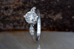 White Gold Engagement Ring-Art deco engagement ring- 1CT diamond ring-Art deco engagement,bridal jewelry,Cluster engagement,diamond engagement,diamond ring,engagement ring,Free shipping,natural diamond ring,Promise ring,Round,side stone diamond,Unique diamond ring,vs,vvs,wedding ring,white gold ring
