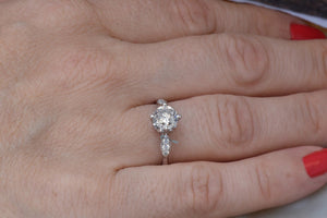 White Gold Engagement Ring-Art deco engagement ring- 1CT diamond ring-Art deco engagement,bridal jewelry,Cluster engagement,diamond engagement,diamond ring,engagement ring,Free shipping,natural diamond ring,Promise ring,Round,side stone diamond,Unique diamond ring,vs,vvs,wedding ring,white gold ring