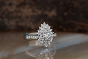 1.3ct diamond ring-Baguette Ring-Promise ring-Pear diamond ring-Estate ring-Gatsby ring-halo ring-Vintage diamond ring-Solid gold ring