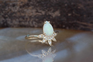 Genuine opal ring-Pear opal engagement ring-Gatsby ring-Opal ring vintage-Promise ring-Vintage Art Deco Style Ring-White fire opal ring-Anniversary ring,art deco ring,Diamond engagement,engagement ring,Gemstone,Genuine opal ring,gold diamond ring,opal jewelry,opal promise ring,opal ring,opal ring vintage,Pear,Ring,unique engagement,vs,vvs,wedding ring,white fire opal