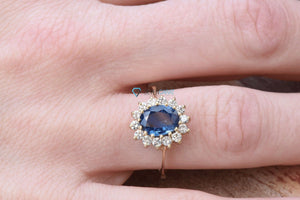 Sapphire engagement ring vintage-Real Blue Sapphire Oval  Engagement Ring-Promise ring-Sapphire diamond ring-Unique engagement ring-14 yellow gold,Anniversary ring,blue sapphire ring,diamond ring,oval sapphire ring,Princess Diana Ring,Promise ring,Real Blue Sapphire,sapphire band,sapphire halo ring,sapphire jewelry,sapphire ring,Vintage  ring,vs,vvs