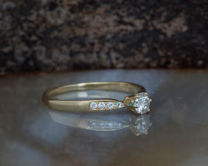 Art deco Engagement Diamond Ring 0.40 carat-Yellow Gold Ring-Round engagement-Promise ring-Round engagement-6 prong engagement-Tiny ring