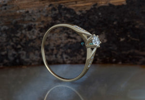 Art deco Engagement Diamond Ring 0.40 carat-Yellow Gold Ring-Round engagement-Promise ring-Round engagement-6 prong engagement-Tiny ring