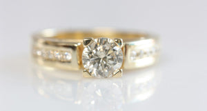 1 carat Engagement Diamond Ring -Promised ring-Gold ring-Anniversary ring-Art deco engagement ring-Solid gold ring-Round engagement