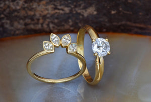 Bridal set rings yellow gold-Diamond Cluster wedding set-Flower jewelry ring-Art deco wedding ring set-4 prong engagement-curved band set-1 carat diamond ring,4 prong engagement,Art deco ring,Bridal set rings,Cluster wedding ring,curved band set,curved ring,diamond engagement,diamond ring,flower jewelry ring,Halo engagement ring,promise ring,twig engagement ring