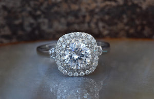 Halo diamond engagement ring-Art deco engagement ring- Custom made jewelry-1 carat diamond ring,Cluster engagement,Custom ring,diamond engagement,diamond jewelry,diamond ring,engagement ring,free shipping,gift for her,halo diamond ring,Round,vs,vvs,white gold ring,womens jewelry,womens ring