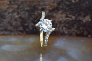1.50 ct diamond ring-Twist diamond engagement ring-Gold Solitaire Ring-Promise ring-Dainty gold ring diamond-4 prong engagement ring