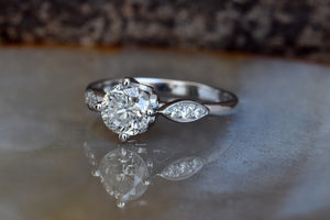 White Gold Engagement Ring-Art deco engagement ring- 1CT diamond ring-Art deco engagement,bridal jewelry,Cluster engagement,diamond engagement,diamond ring,engagement ring,Free shipping,natural diamond ring,Promise ring,Round,side stone diamond,Unique diamond ring,vs,vvs,wedding ring,white gold ring