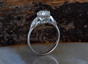 White Gold Engagement Ring-Art deco engagement ring- 1CT diamond ring-Art deco engagement,bridal jewelry,Cluster engagement,diamond engagement,diamond ring,engagement ring,Free shipping,natural diamond ring,Promise ring,Round,side stone diamond,Unique diamond ring,vs,vvs,wedding ring,white gold ring