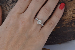 White Gold Engagement Ring-Art deco engagement ring- 1CT diamond ring-Art deco engagement,bridal jewelry,Cluster engagement,diamond engagement,diamond ring,engagement ring,Free shipping,natural diamond ring,Promise ring,Round,side stone diamond,Unique diamond ring,vs,vvs,wedding ring,white gold ring