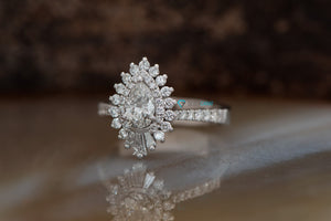 1ct diamond ring-Baguette Ring-Promise ring-Pear diamond ring-Estate ring-Gatsby ring-halo wedding ring-Vintage diamond ring-Solid gold ring