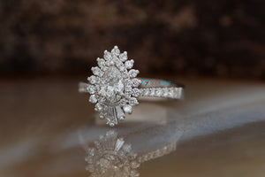 1.3ct diamond ring-Baguette Ring-Promise ring-Pear diamond ring-Estate ring-Gatsby ring-halo ring-Vintage diamond ring-Solid gold ring