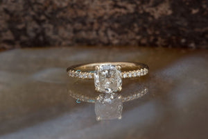 Cushion cut diamond engagement ring-Solitaire ring 1.30 carat-Estate engagement ring yellow gold-Promise ring-Art deco ring-Custom Ring