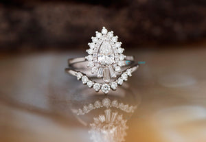 1.2 carat Gatsby diamond ring-Ballerina Ring-1.20,1.5,Anniversary ring,art deco ring,Baguette,Baguette ring,engagement ring,Estate ring,Gatsby ring,gold diamond ring,Pear,pear diamond ring,platinum ring,Promise ring,Round,solitaire ring,vintage gold ring,vs,vvs,Wedding sets