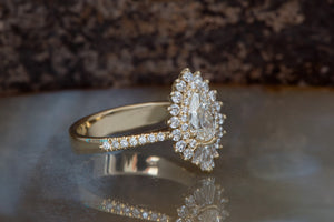 1.3ct carat diamond ring-Halo wedding ring-Promise ring-Pear diamond ring-Filigree ring-Gatsby ring-Baguette ring-Baguette Engagement Ring