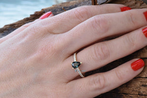 Tourmaline engagement ring-Green tourmaline ring-Anniversary present-Promised ring-Vintage engagement ring-Solid gold ring-Tiara ring-anniversary gift,art deco engagement,Art Deco Ring,diamond ring,engagement ring,Gemstone,green tourmaline,Pear,Promise Ring,Ring,Solid gold ring,tiara ring,tourmaline pear cut,tourmaline ring,vintage ring,vs,vvs