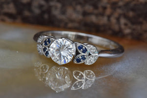 Sapphire leaves ring-Art deco Engagement Ring-Twig engagement ring-Flower ring-Solid gold ring-Nature ring-Dainty Promise Ring-Branch ring-anniversary ring,Art deco engagement,branch ring,Dainty Promise Ring,diamond leaves ring,flower ring,Leaf engagement ring,Nature ring,promise ring,Round,sapphire leaves ring,sapphire ring,solid gold ring,twig engagement ring,vs,vvs