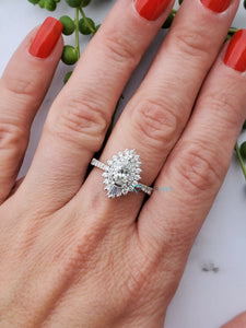 1.3ct diamond ring-Baguette Ring-Promise ring-Pear diamond ring-Estate ring-Gatsby ring-halo ring-Vintage diamond ring-Solid gold ring