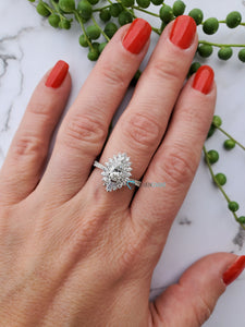 1ct diamond ring-Baguette Ring-Promise ring-Pear diamond ring-Estate ring-Gatsby ring-halo wedding ring-Vintage diamond ring-Solid gold ring