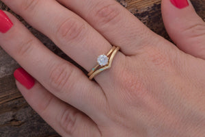 6 prong solitaire ring-Dainty wedding set-Diamond round Cut Bridal Set-Moissanite engagement ring set-White sapphire wedding ring set-
