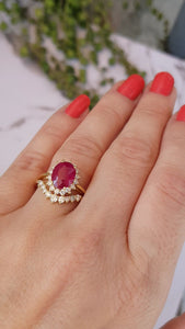 Vintage engagement ring set-1ct Ruby diamond engagement ring-Wedding sets women rings-Wedding sets women rings vintage-Ruby ring vintage