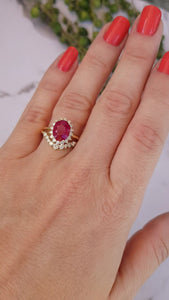 Vintage engagement ring set-1ct Ruby diamond engagement ring-Wedding sets women rings-Wedding sets women rings vintage-Ruby ring vintage