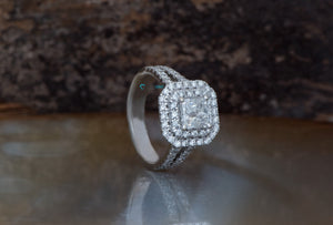 Princess cut engagement ring-1.5ct Halo diamond ring-Solid gold rings-Halo ring-Square diamond-Princess cut ring-Princess Diamond Ring