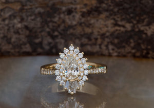 1.3ct carat diamond ring-Halo wedding ring-Promise ring-Pear diamond ring-Filigree ring-Gatsby ring-Baguette ring-Baguette Engagement Ring