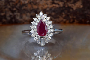 Ruby vintage ring-Double halo ring-Ruby engagement ring-Gatsby ring-Baguette ring-Anniversary ring-Ruby promise ring-Ruby engagement ring