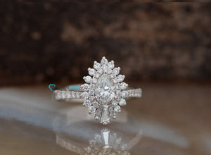 1ct diamond ring-Baguette Ring-Promise ring-Pear diamond ring-Estate ring-Gatsby ring-halo wedding ring-Vintage diamond ring-Solid gold ring