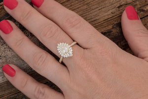 1.3ct diamond ring-Baguette Ring-Promise ring-Pear diamond ring-Estate ring-Gatsby ring-halo ring-Vintage diamond ring-Solid gold ring