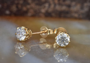 1 carat Diamond Earrings-Yellow Gold Earrings-Round diamond earrings-1 carat diamond,1 ct earrings,14k white gold,Anniversary gift,bridal jewelry,diamond earrings,diamond stud,earrings for women,graduations present,Round,round  cut diamond,stud earrings,wedding earrings,women jewelry