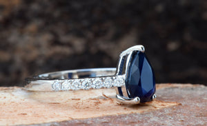 Blue Sapphire Diamond Engagement Ring -Sapphire diamond ring-Royal Sapphire Ring-Pear shaped sapphire-Promised ring-Pear ring-Solid gold-anniversary gift,Art Deco Ring,Blue Sapphire ring,diamond ring,engagement ring,Gemstone,Ladies ring,pear ring,Promise Ring,Ring,Royal Sapphire Ring,sapphire ring,solid gold ring,vintage ring,vintage sapphire,vs,vvs