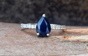 Blue Sapphire Diamond Engagement Ring -Sapphire diamond ring-Royal Sapphire Ring-Pear shaped sapphire-Promised ring-Pear ring-Solid gold-anniversary gift,Art Deco Ring,Blue Sapphire ring,diamond ring,engagement ring,Gemstone,Ladies ring,pear ring,Promise Ring,Ring,Royal Sapphire Ring,sapphire ring,solid gold ring,vintage ring,vintage sapphire,vs,vvs