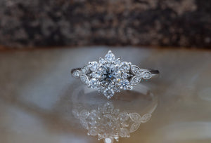 0.90 ct Salt and Pepper grey diamond engagement ring - 14k 18K Yellow Gold-anniversary ring,Art deco engagement,branch ring,Custom Ring,diamond engagement,diamond leaves ring,engagement ring,flower ring,Leaf engagement ring,promise ring,Round,salt and pepper,salt and pepper ring,twig engagement ring,vs,vvs