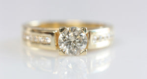 Engagement Diamond Ring -Promised ring-Gold ring-Anniversary ring-Art deco engagement ring-Solid gold ring-Round engagement-Round halo