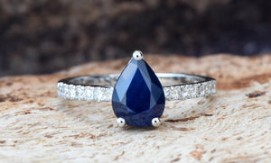 Blue Sapphire Diamond Engagement Ring -Sapphire diamond ring-Royal Sapphire Ring-Pear shaped sapphire-Promised ring-Pear ring-Solid gold-anniversary gift,Art Deco Ring,Blue Sapphire ring,diamond ring,engagement ring,Gemstone,Ladies ring,pear ring,Promise Ring,Ring,Royal Sapphire Ring,sapphire ring,solid gold ring,vintage ring,vintage sapphire,vs,vvs