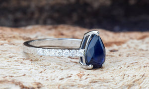 Blue Sapphire Diamond Engagement Ring -Sapphire diamond ring-Royal Sapphire Ring-Pear shaped sapphire-Promised ring-Pear ring-Solid gold-anniversary gift,Art Deco Ring,Blue Sapphire ring,diamond ring,engagement ring,Gemstone,Ladies ring,pear ring,Promise Ring,Ring,Royal Sapphire Ring,sapphire ring,solid gold ring,vintage ring,vintage sapphire,vs,vvs