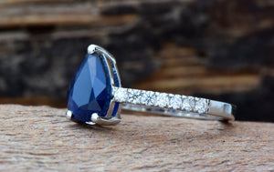 Blue Sapphire Diamond Engagement Ring -Sapphire diamond ring-Royal Sapphire Ring-Pear shaped sapphire-Promised ring-Pear ring-Solid gold-anniversary gift,Art Deco Ring,Blue Sapphire ring,diamond ring,engagement ring,Gemstone,Ladies ring,pear ring,Promise Ring,Ring,Royal Sapphire Ring,sapphire ring,solid gold ring,vintage ring,vintage sapphire,vs,vvs