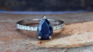 Blue Sapphire Diamond Engagement Ring -Sapphire diamond ring-Royal Sapphire Ring-Pear shaped sapphire-Promised ring-Pear ring-Solid gold-anniversary gift,Art Deco Ring,Blue Sapphire ring,diamond ring,engagement ring,Gemstone,Ladies ring,pear ring,Promise Ring,Ring,Royal Sapphire Ring,sapphire ring,solid gold ring,vintage ring,vintage sapphire,vs,vvs