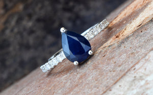 Blue Sapphire Diamond Engagement Ring -Sapphire diamond ring-Royal Sapphire Ring-Pear shaped sapphire-Promised ring-Pear ring-Solid gold-anniversary gift,Art Deco Ring,Blue Sapphire ring,diamond ring,engagement ring,Gemstone,Ladies ring,pear ring,Promise Ring,Ring,Royal Sapphire Ring,sapphire ring,solid gold ring,vintage ring,vintage sapphire,vs,vvs