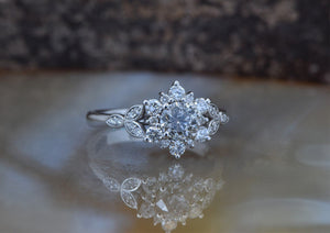 0.90 ct Salt and Pepper grey diamond engagement ring - 14k 18K Yellow Gold-anniversary ring,Art deco engagement,branch ring,Custom Ring,diamond engagement,diamond leaves ring,engagement ring,flower ring,Leaf engagement ring,promise ring,Round,salt and pepper,salt and pepper ring,twig engagement ring,vs,vvs