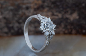 0.90 ct Salt and Pepper grey diamond engagement ring - 14k 18K Yellow Gold-anniversary ring,Art deco engagement,branch ring,Custom Ring,diamond engagement,diamond leaves ring,engagement ring,flower ring,Leaf engagement ring,promise ring,Round,salt and pepper,salt and pepper ring,twig engagement ring,vs,vvs