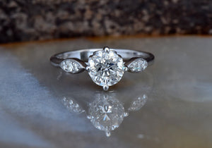 White Gold Engagement Ring-Art deco engagement ring- 1CT diamond ring-Art deco engagement,bridal jewelry,Cluster engagement,diamond engagement,diamond ring,engagement ring,Free shipping,natural diamond ring,Promise ring,Round,side stone diamond,Unique diamond ring,vs,vvs,wedding ring,white gold ring