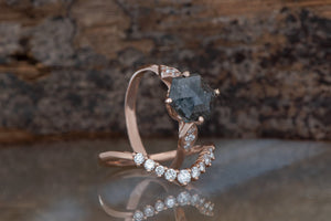 Hexagon wedding set-salt & pepper diamond-Salt and Pepper diamond engagement ring-Salt and pepper ring-Hexagon ring-Hexagon diamond ring